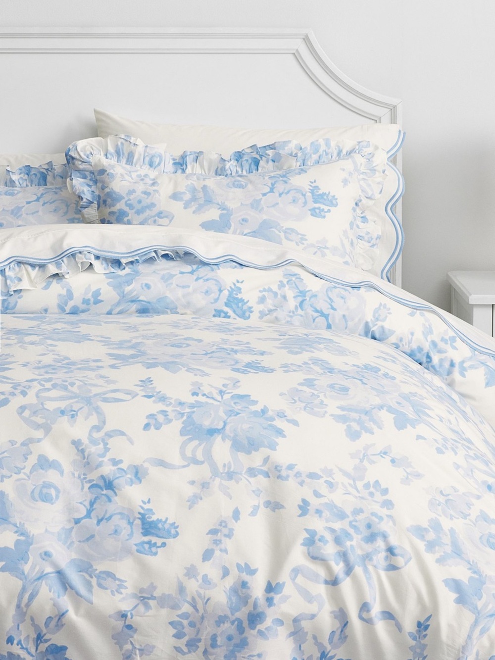 LoveShackFancy Cream and Light Blue Floral Ruffled Comforter